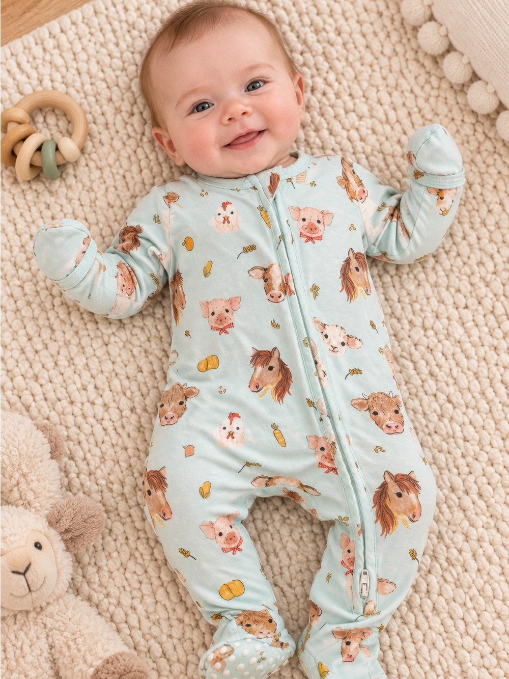 Angel Dear Cute Farm Animals Bamboo Footie 0–3M